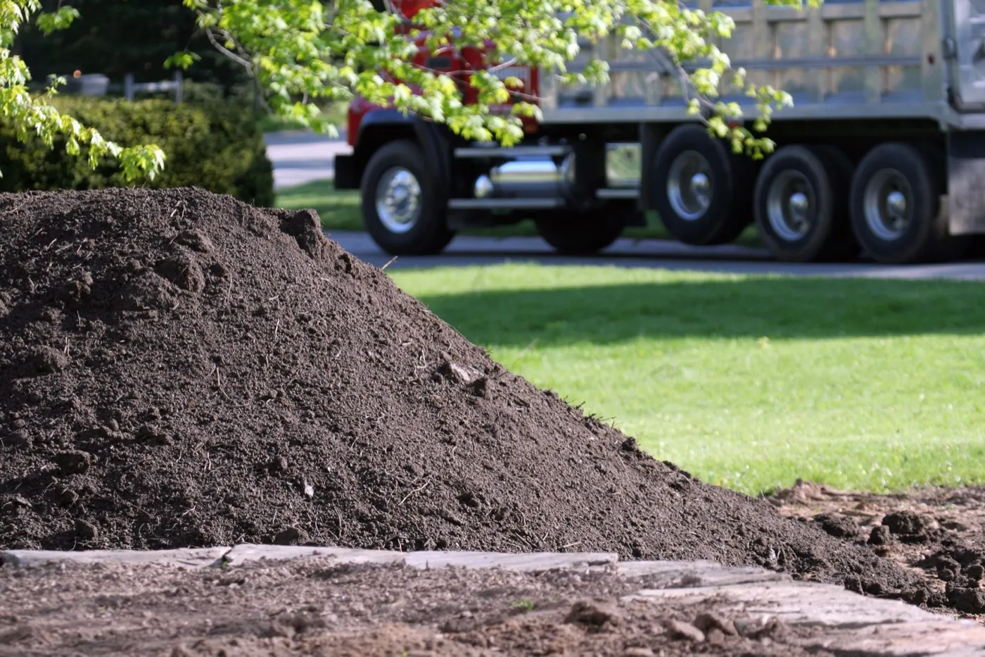 Mound of dark screened topsoil
